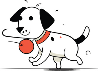 Cartoon dog playing with a ball. Vector illustration on white background.