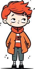 Cute Red Haired Boy Cartoon Character in Warm Clothes Vector Illustration