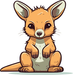 Cute cartoon kangaroo sitting isolated on white background. Vector illustration.