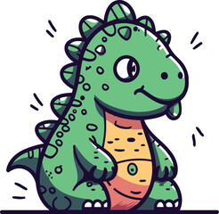 Cute green dinosaur. Cartoon vector illustration isolated on white background.