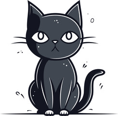 Cute black cat. Vector illustration in doodle style.