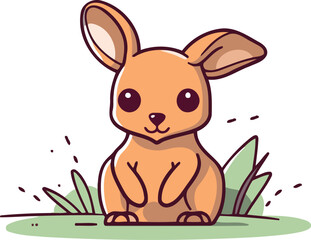 Cute little rabbit sitting on the grass. Vector illustration in cartoon style.