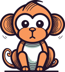 Naklejka premium Cute cartoon monkey. Vector illustration. Isolated on white background.