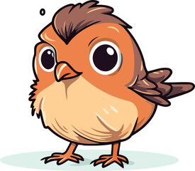 Cute cartoon little bird. Vector illustration isolated on white background.