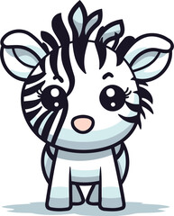Zebra cartoon character vector illustration. Cute kawaii animal.