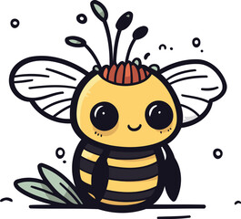 Cute bee. Vector illustration. Isolated on white background.