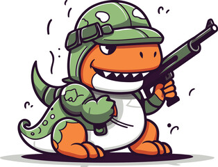 Cartoon crocodile with a gun. Cute vector illustration.