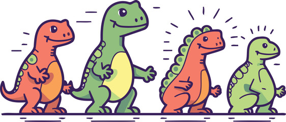 Cute dinosaurs in line art style. Vector illustration on white background.
