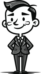 Businessman Smiling   Black and White Cartoon Style Vector Illustration