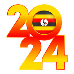Happy New Year 2024 banner with Uganda flag inside. Vector illustration.