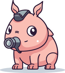 Cute pig with binoculars. Vector illustration in cartoon style.