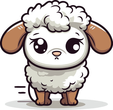 Cute cartoon sheep. Vector illustration. Isolated on white background.
