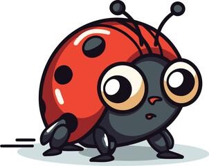 Cute cartoon ladybug on white background. Vector illustration for your design