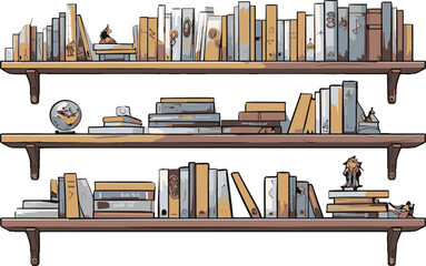 Minimalistic vector illustration of a flat-colored comic-style shelf. © PNG, Vector & Video