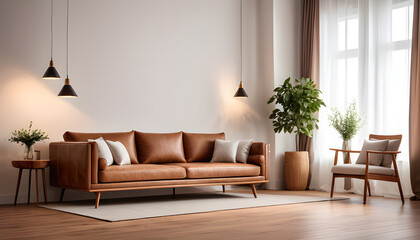 Casa Bella Wilsford Leather Sofa in a living room