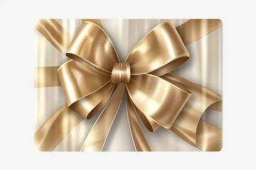 A golden gift card with a ribbon and bow on a transparent background, portrayed in 3D. Generative AI