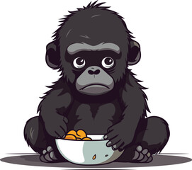 Fototapeta premium Gorilla with a bowl of oatmeal. Vector illustration.