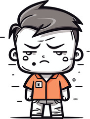 Obraz premium Angry Boy Cartoon Vector Illustration of Sad Kid Boy Character