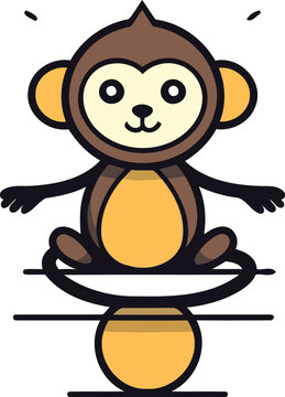 Cute monkey sitting on a saucer. Cartoon vector illustration.