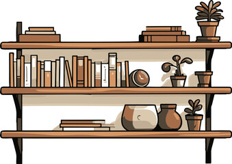 Colorful comic-style vector illustration showing a minimalistic, simple shelf with vibrant flat colors.
