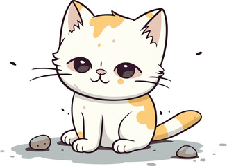 Obraz premium Cute cartoon cat sitting on the ground. Vector illustration isolated on white background.