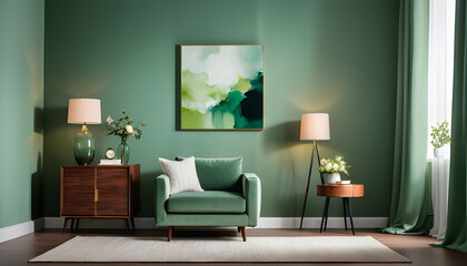 Green living room with a chair