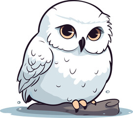 Illustration of an owl sitting on a rock and looking at the camera