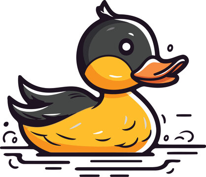 Cute cartoon duck. Vector illustration. Isolated on white background.