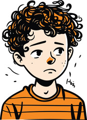 Obraz premium Crying boy. Vector illustration of a boy with curly hair.