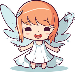 Cute little angel girl. Vector illustration. isolated on white background.