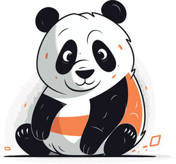 Cute cartoon panda sitting on the ground. Vector illustration.