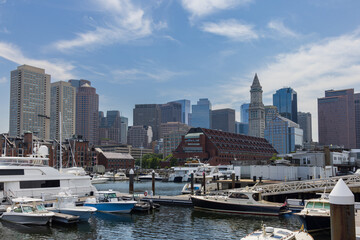 Fototapeta na wymiar View of the harbor and city skyline of Boston, Massachusetts, USA