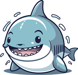 Vector illustration of a cute cartoon shark. Isolated on white background.