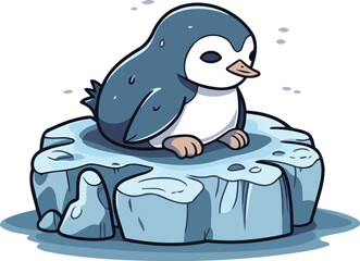 Cute penguin sitting on a piece of ice. Vector illustration.