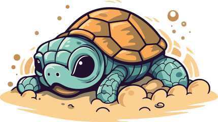 Cute cartoon baby turtle. Vector illustration isolated on white background.