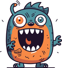 Funny cartoon monster with big eyes. Vector illustration of monster.