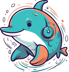 Cute cartoon dolphin isolated on a white background. Vector illustration.