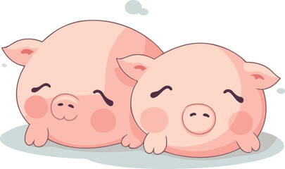 Vector illustration of two cute pigs. Cute cartoon piglet.