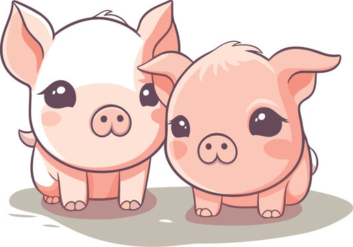 Cute cartoon pigs. Vector illustration isolated on a white background.