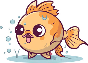 Cute cartoon goldfish swimming in the water. Vector illustration.