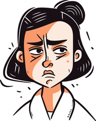 Sick woman with headache. Hand drawn vector illustration in cartoon style.