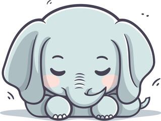 Cute little elephant sleeping. Cartoon vector illustration isolated on white background.