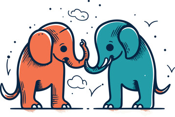 Cute elephant and elephant in love. Hand drawn vector illustration.