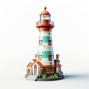 High-quality 3D lighthouse product photography against a pristine white background. This immaculate image showcases the lighthouse's intricate details, offering a perfect blend of aesthetics and funct