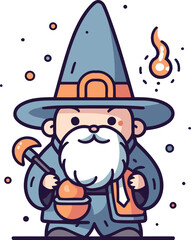 Cartoon cute wizard. Vector illustration. Cute cartoon wizard.