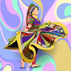 Indian woman in traditional costume dancing. Vector illustration of Indian woman in traditional dress.