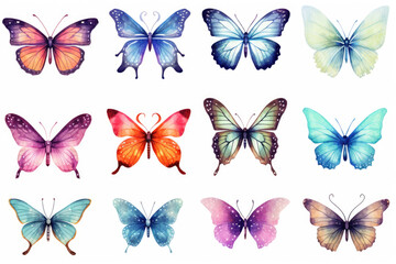 Fototapeta premium set of 12 colorful hand painted butterflies 