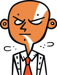 Angry bald man in a suit and tie. Vector illustration.