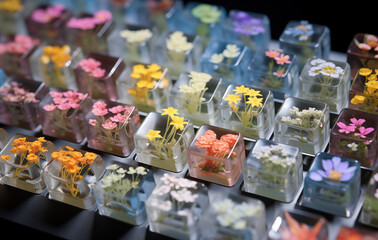Naklejka na ściany i meble Flower plants miniature transparent computer keyboard glass blocks flower stickers miniature dioramas earth tones