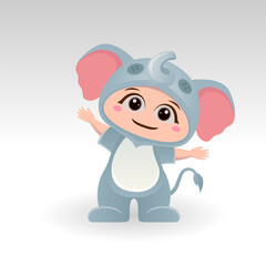 Cute elephant With Cartoon Icon Vector Illustration. Cute bear mascot costume concept Isolated Premium Vector. Flat Cartoon Style